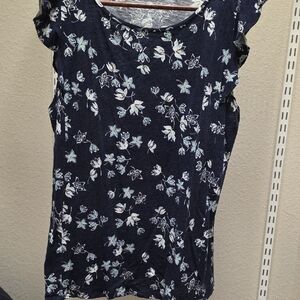 LOFT Navy Floral Scoop Neck Short Sleeve Tee